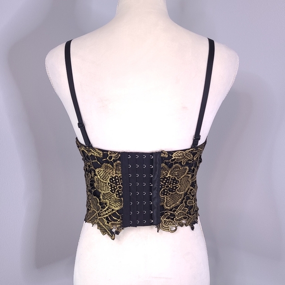 Unbranded Gold Black Floral Lace Embroidered Sexy Bustier Corset Crop Top SM - Picture 3 of 13
